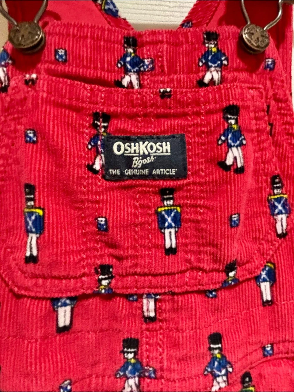 Oshkosh B'gosh holiday red corduroy toy soldier overalls